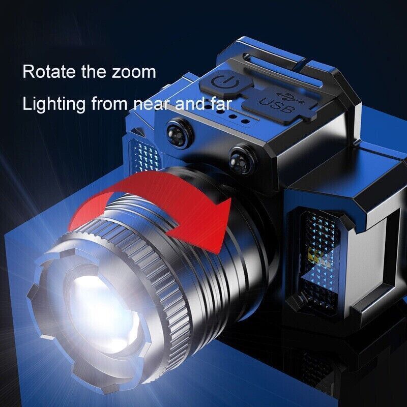 900000LM LED Headlamp Rechargeable Headlight Zoomable Head Torch Lamp Flashlight 6