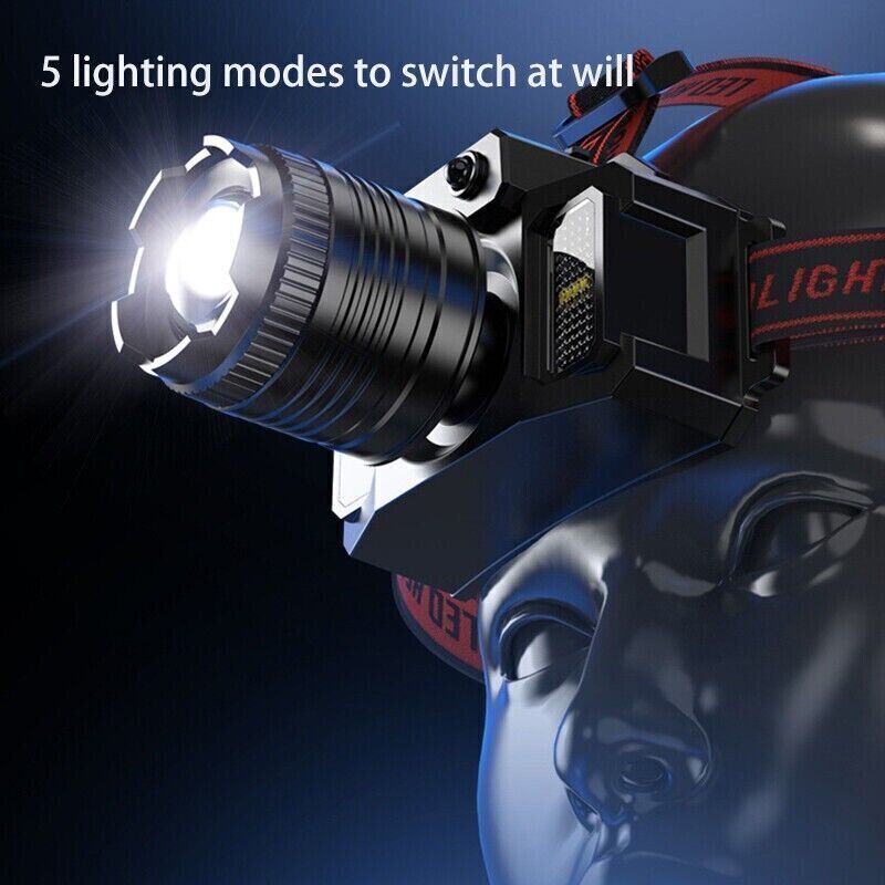 900000LM LED Headlamp Rechargeable Headlight Zoomable Head Torch Lamp Flashlight 9
