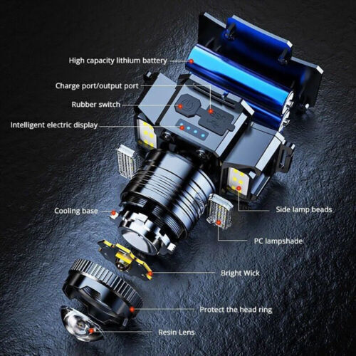 900000LM LED Headlamp Rechargeable Headlight Zoomable Head Torch Lamp Flashlight 10