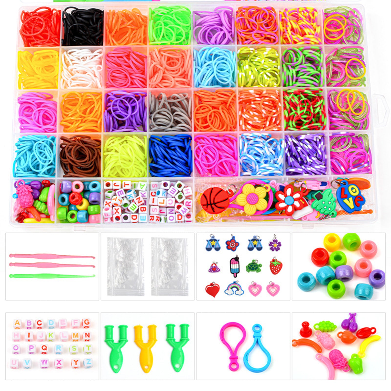 40Grids Rainbow Loom Bands Rubber Bracelet Making Kit S Clips Beads DIY Toys 3