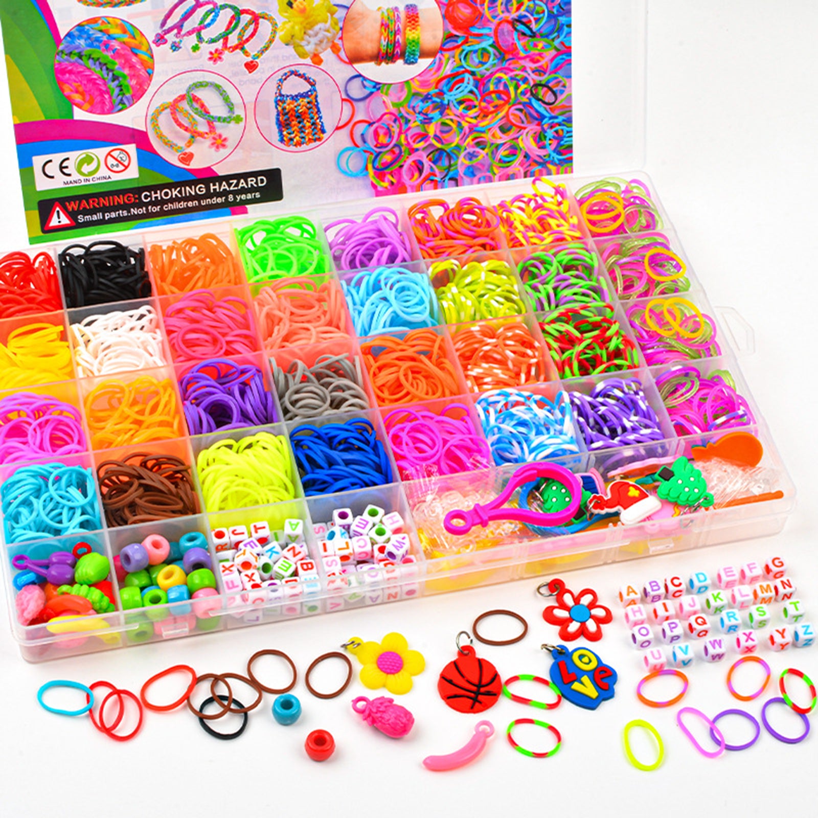 40Grids Rainbow Loom Bands Rubber Bracelet Making Kit S Clips Beads DIY Toys 4