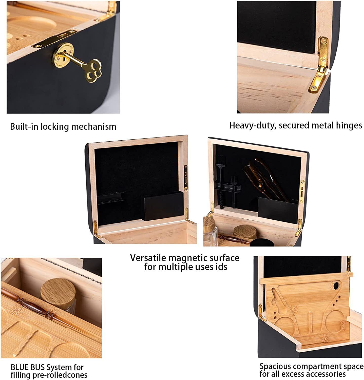 Wooden Storage Chest With Movable Tray Wood Lockable Stash Box Rolling Tray Gift 5