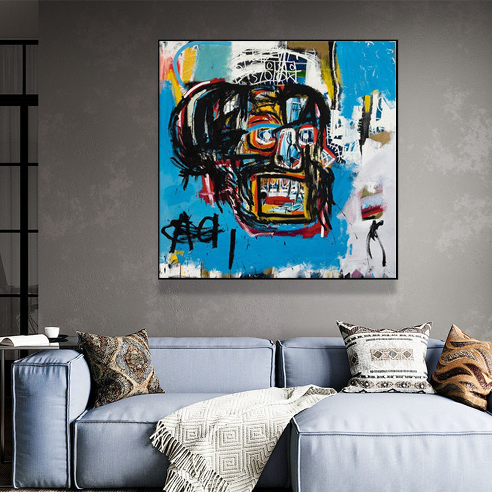 Wall Art 50cmx50cm Blue Head By Basquiat Black Frame Canvas 3