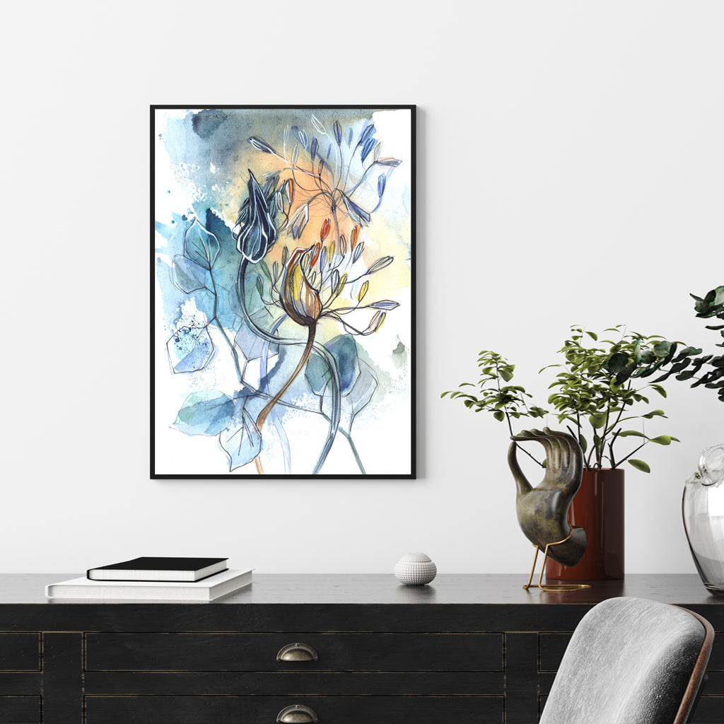 Wall Art 40cmx60cm Watercolor Style Abstract Flower 3 Sets Black Frame Canvas 3