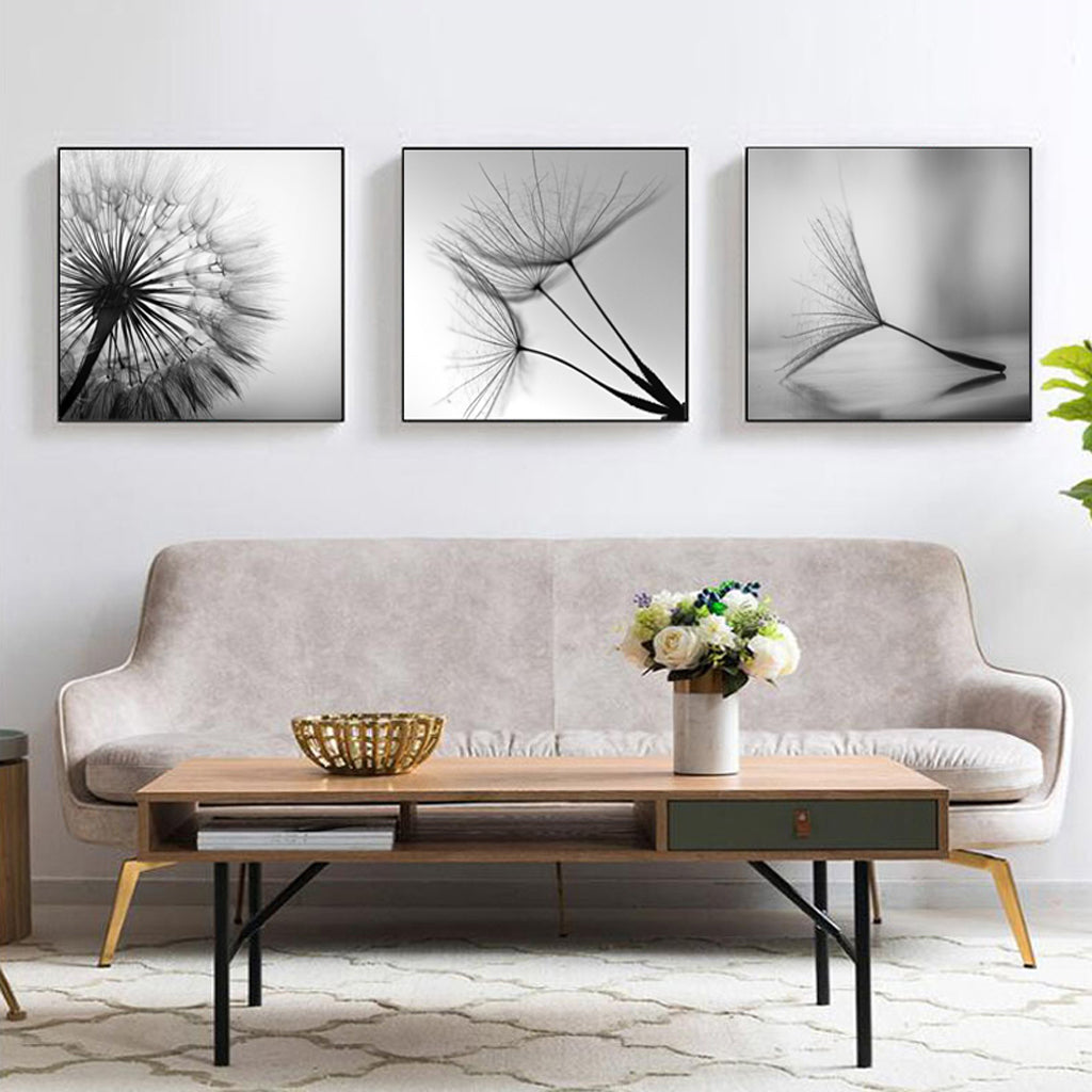 Wall Art 70cmx70cm Botanical dandelions 3 Sets Black Frame Canvas 4