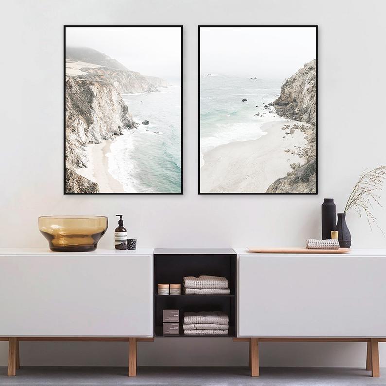 Wall Art 60cmx90cm Mountain Beach 2 Sets Black Frame Canvas 4