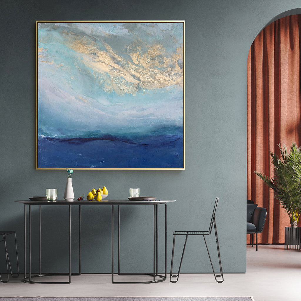 Wall Art 60cmx60cm Abstract gold blue square size Gold Frame Canvas 4