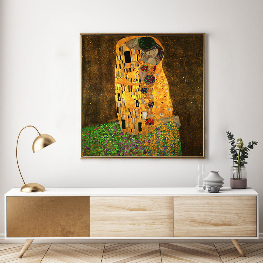 Wall Art 60cmx60cm Kissing by Gustav Klimt Gold Frame Canvas