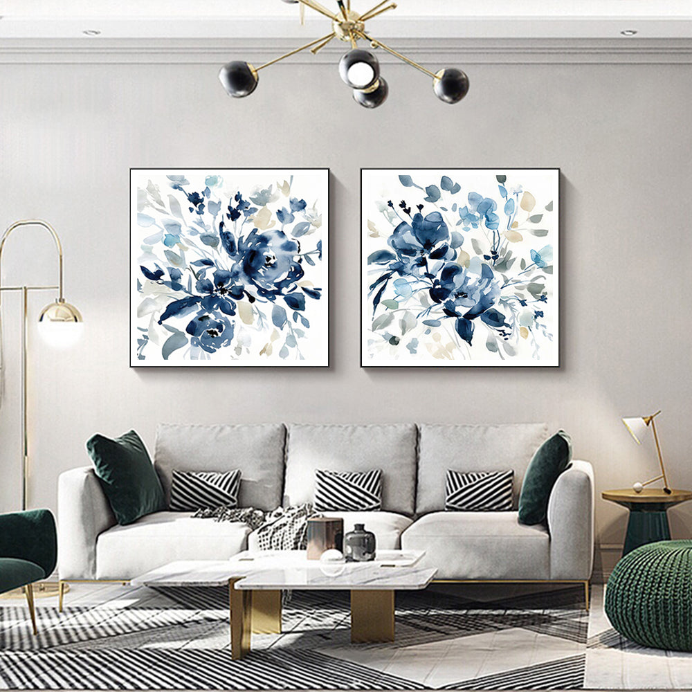 Wall Art 50cmx50cm Indigo Garden By Carol Robinson 2 Sets Black Frame Canvas 3