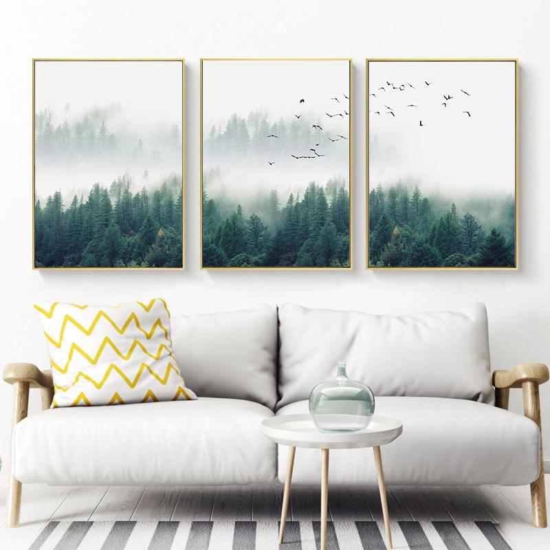 Wall Art 60cmx90cm Mystical Forest  3 Sets Gold Frame Canvas 3