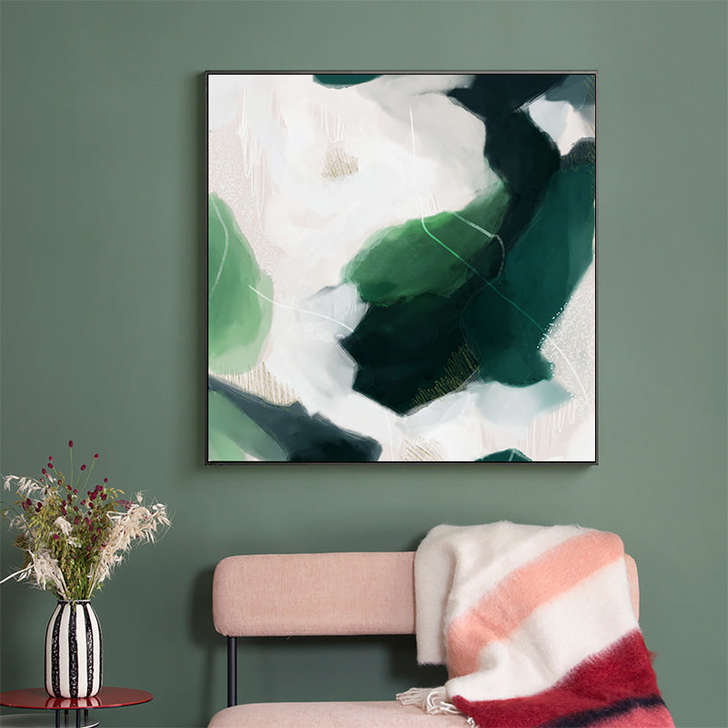 Wall Art 70cmx70cm French Abstract Green Black Frame Canvas 3
