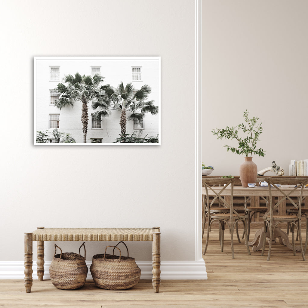 Wall Art 60cmx90cm Palm Tree White Frame Canvas 3
