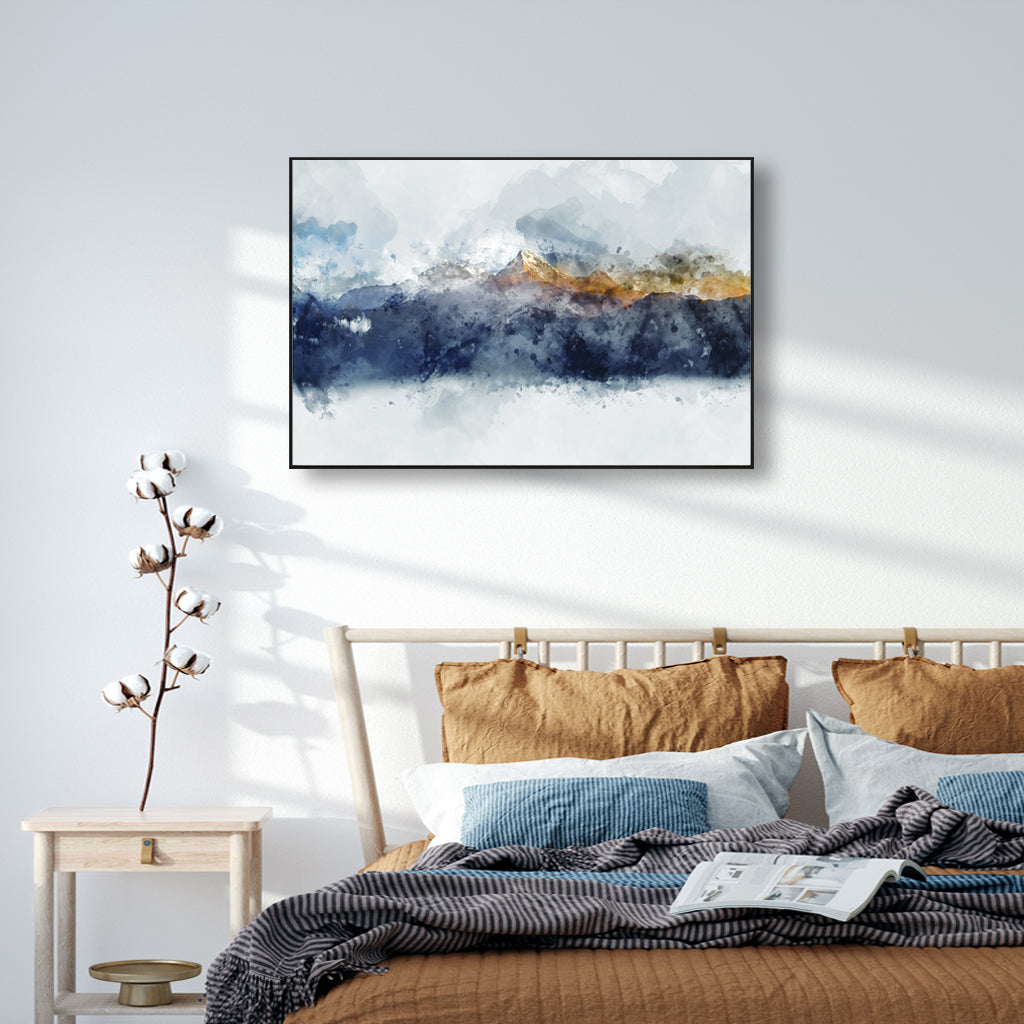 Wall Art 60cmx90cm Abstract Sunlight Mountains Black Frame Canvas 3