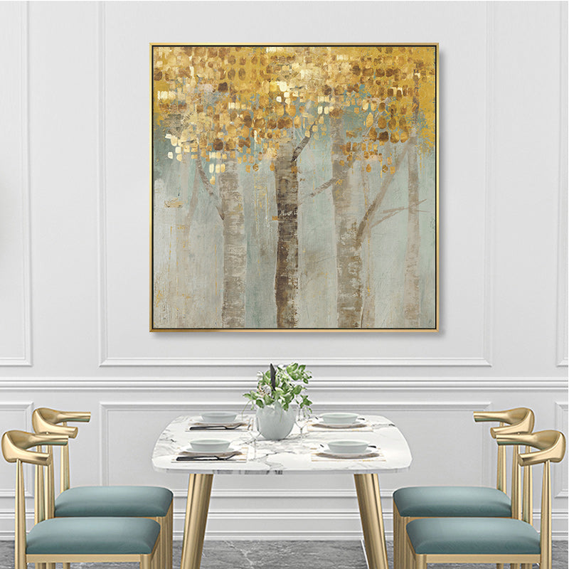 Wall Art 60cmx60cm Golden Leaves 2 Sets Gold Frame Canvas 4