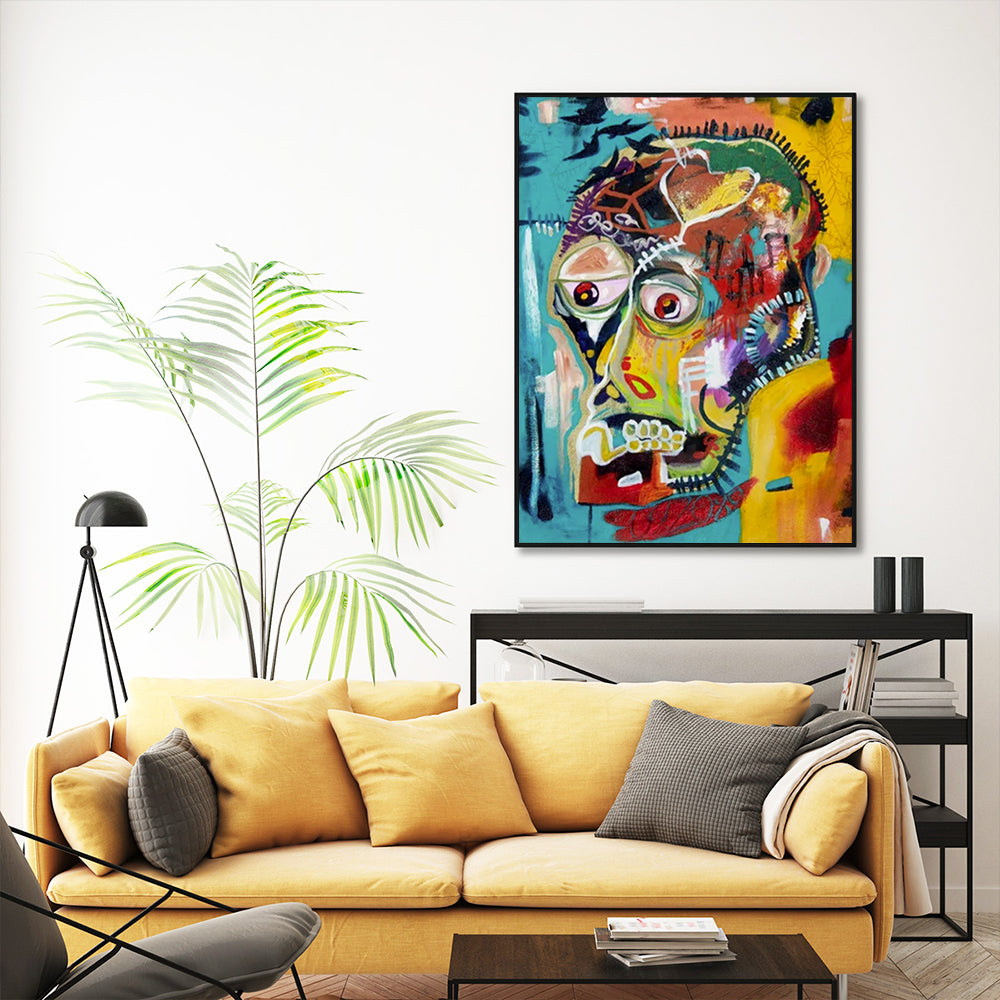 Wall Art 60cmx90cm Pop Art Head Black Frame Canvas 3