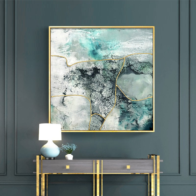 Wall Art 60cmx60cm Marbled Green 2 Sets Gold Frame Canvas 5