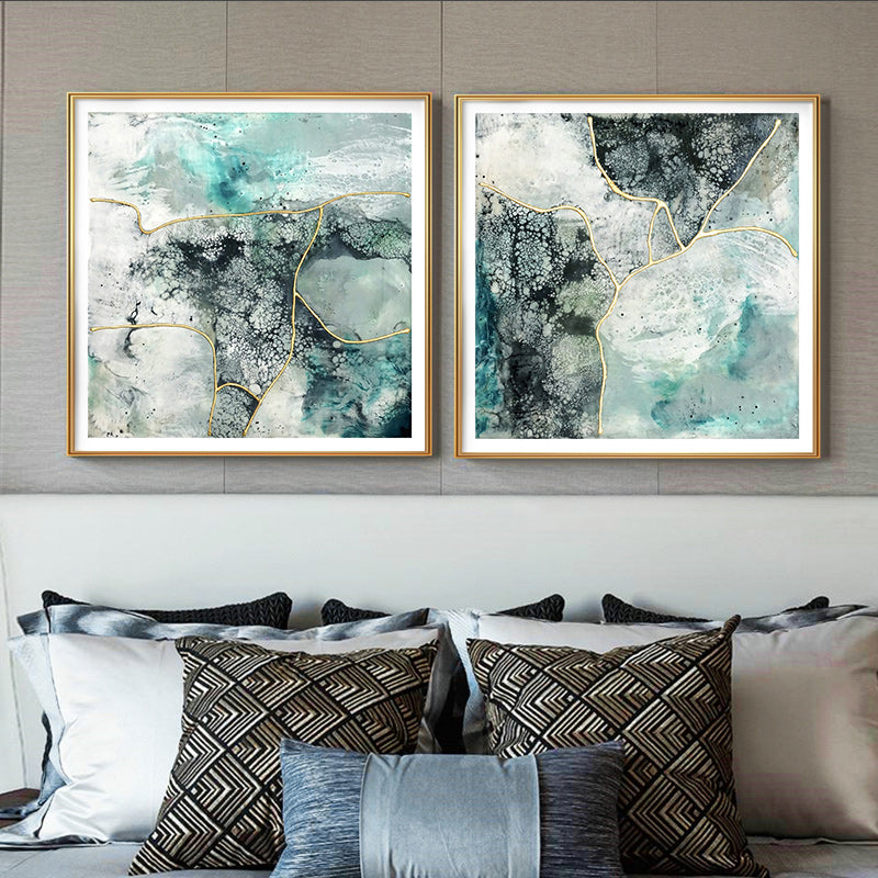 Wall Art 70cmx70cm Marbled Green 2 Sets Gold Frame Canvas 3