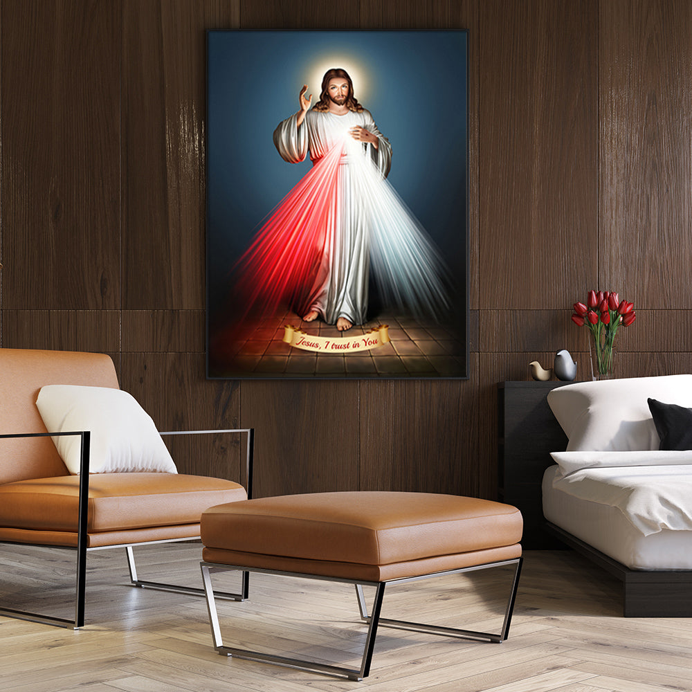 Wall Art 60cmx90cm Jesus Divine Mercy I Trust In You Black Frame Canvas 3