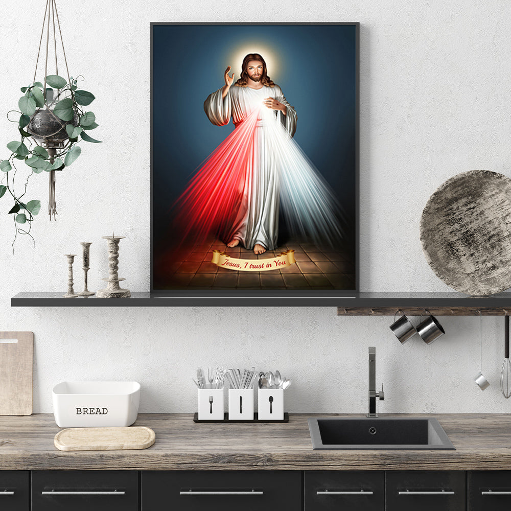 Wall Art 70cmx100cm Jesus Divine Mercy I Trust In You Black Frame Canvas 4