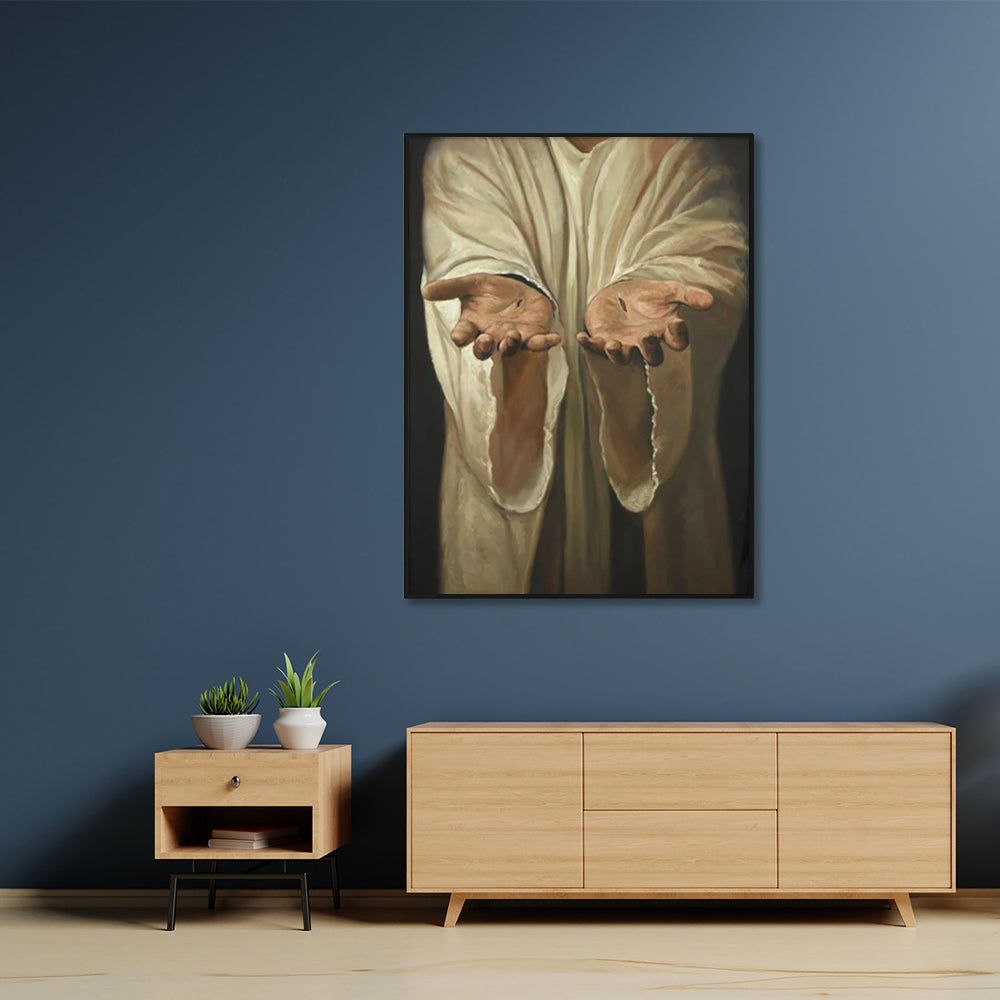 Wall Art 50cmx70cm Jesus Nail Hand Black Frame Canvas 3