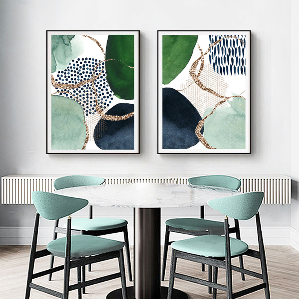 Wall Art 50cmx70cm Abstract Green and Navy 2 Sets Black Frame Canvas 3
