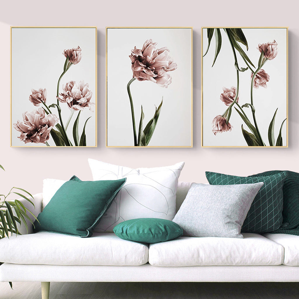 Wall Art 90cmx135cm Tulip Flower 3 Sets Gold Frame Canvas 3