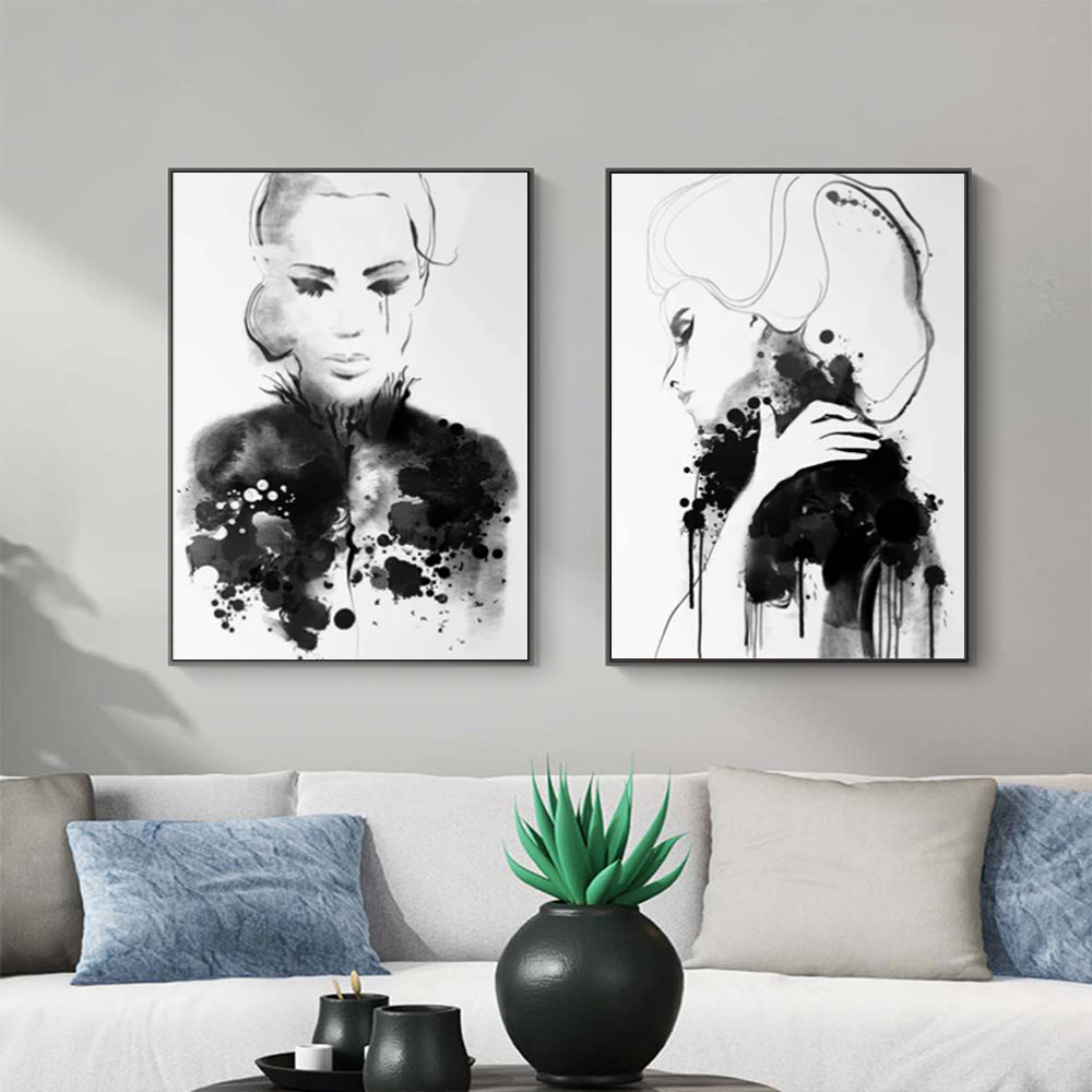 Wall Art 90cmx135cm Watercolor Sketch 2 Sets Black Frame Canvas 4