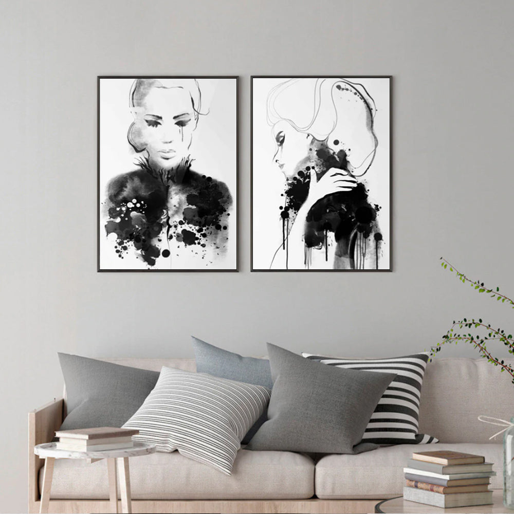 Wall Art 60cmx90cm Watercolor Sketch 2 Sets Black Frame Canvas 3