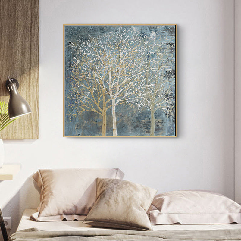Wall Art 70cmx70cm Forest In The Twilight Trees Gold Frame Canvas 3