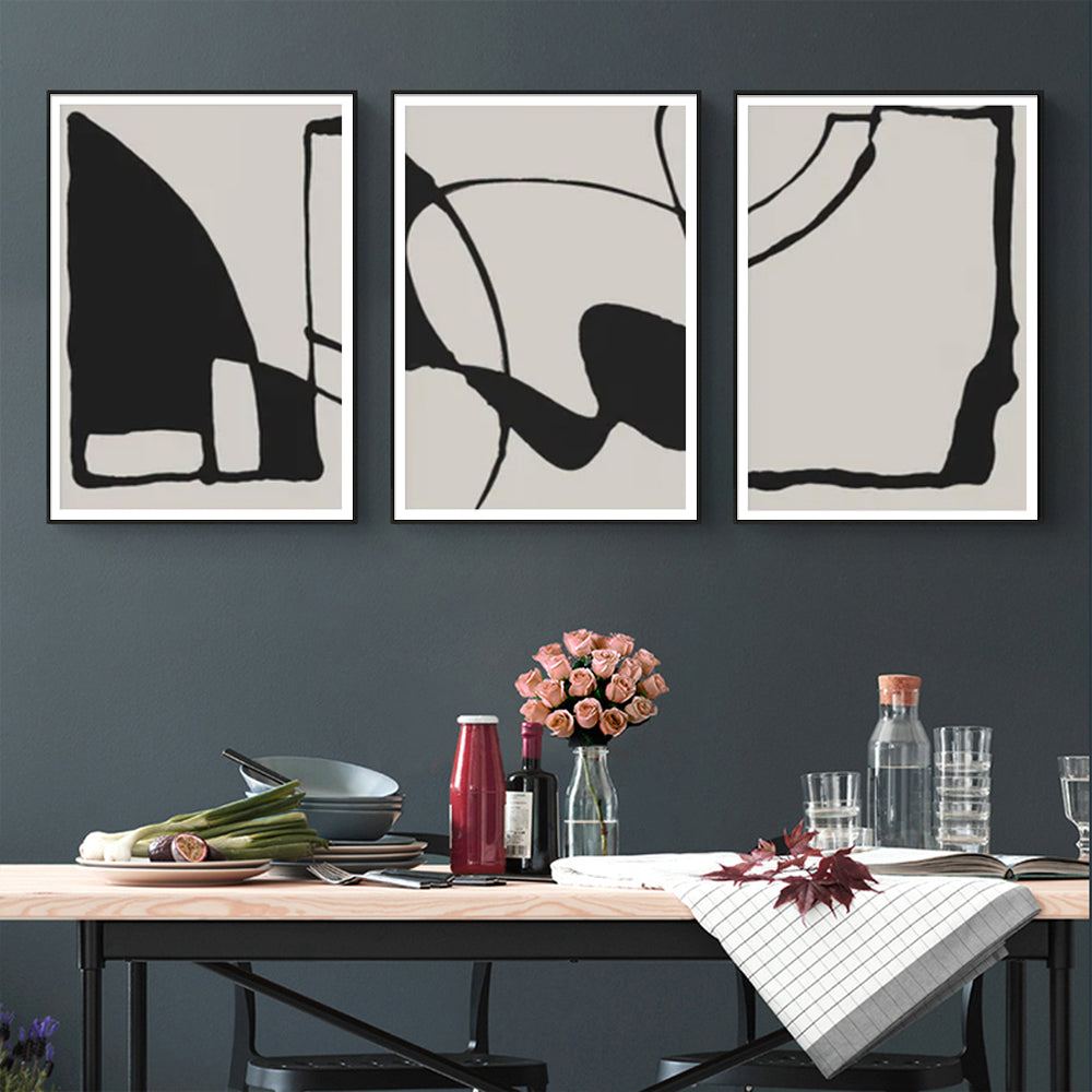 Wall Art 40cmx60cm Black Beige 3 Sets Black Frame Canvas 3