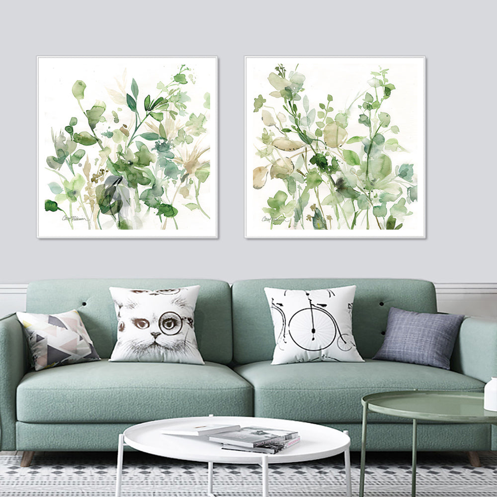 Wall Art 40cmx40cm  Sage Garden By Carol Robinson 2 Sets White Frame Canvas 3