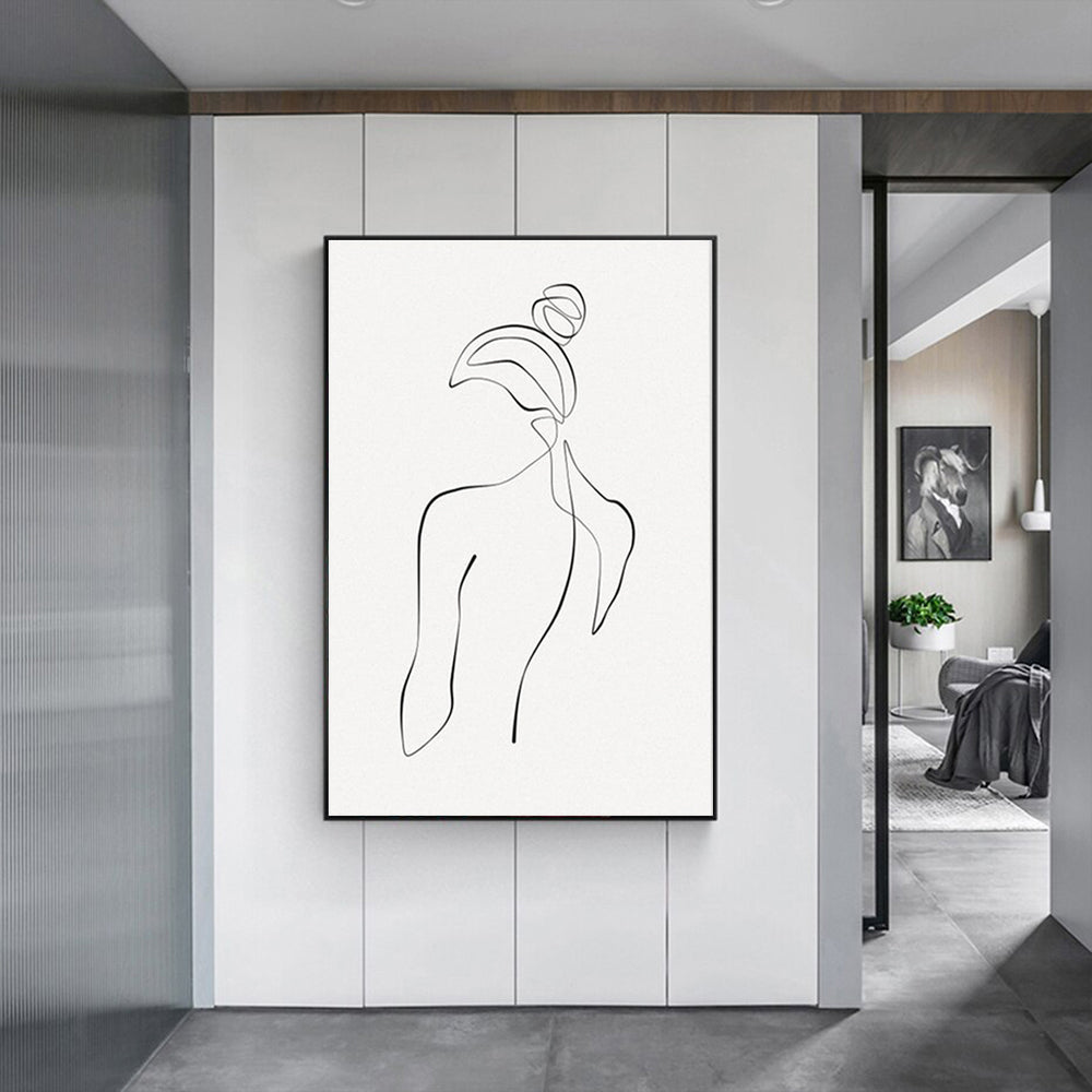 Wall Art 60cmx90cm Woman Back Line Art Black Frame Canvas 3