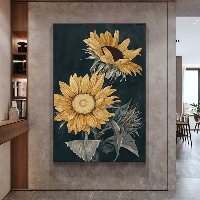 Wall Art 70cmx100cm Sunflowers Black Frame Canvas 3
