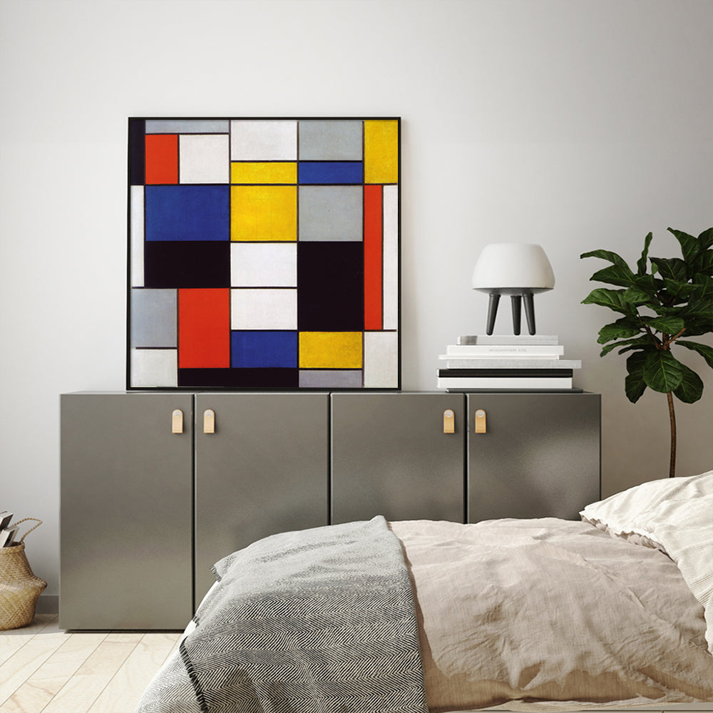 Wall Art 80cmx80cm Large Composition A By Piet Mondrian Black Frame Canvas 3