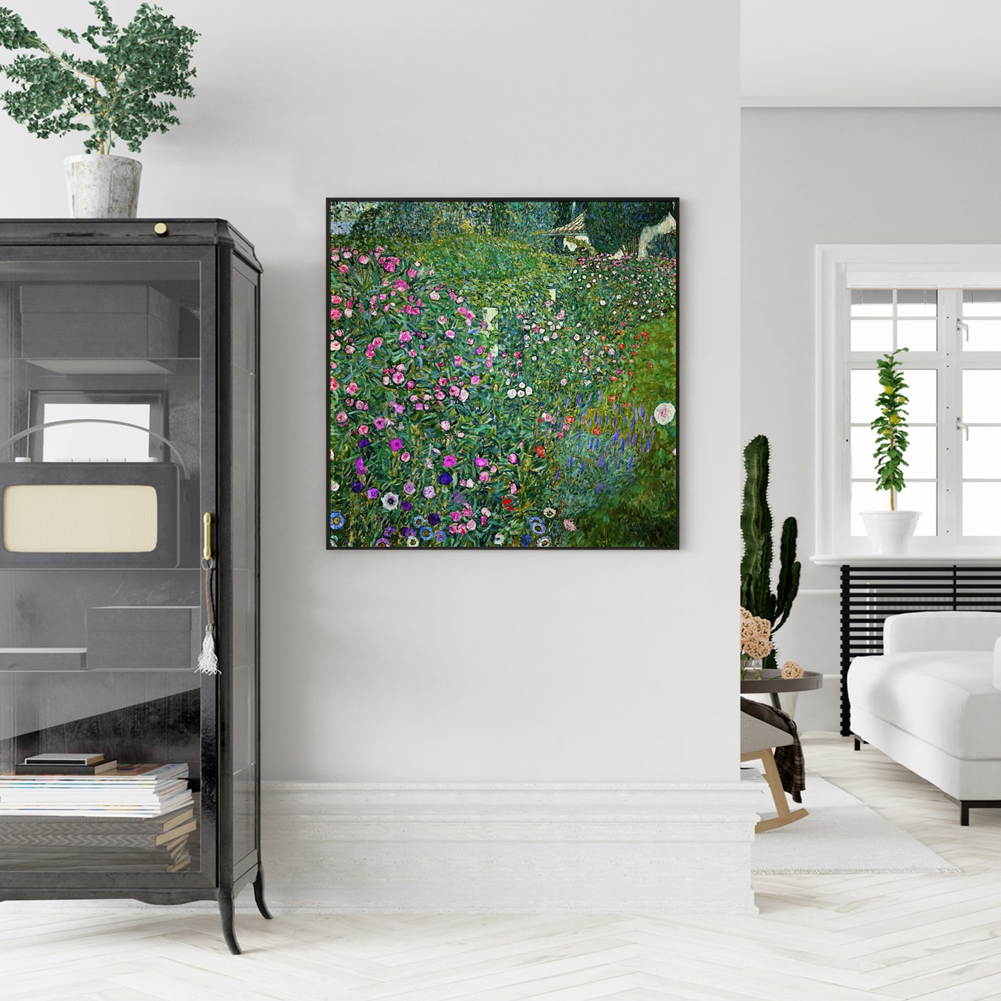 Wall Art 60cmx60cm Italian garden by Gustav Klimt Black Frame Canvas 3