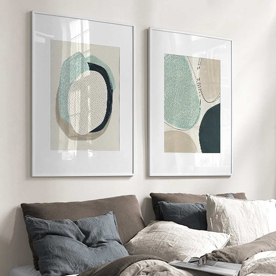 Wall Art 100cmx150cm Abstract Green Circle 2 Sets White Frame Canvas 3