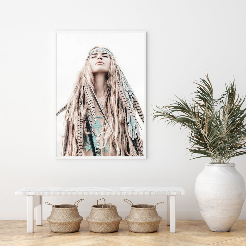 Wall Art 70cmx100cm BOHO Girl White Frame Canvas 3