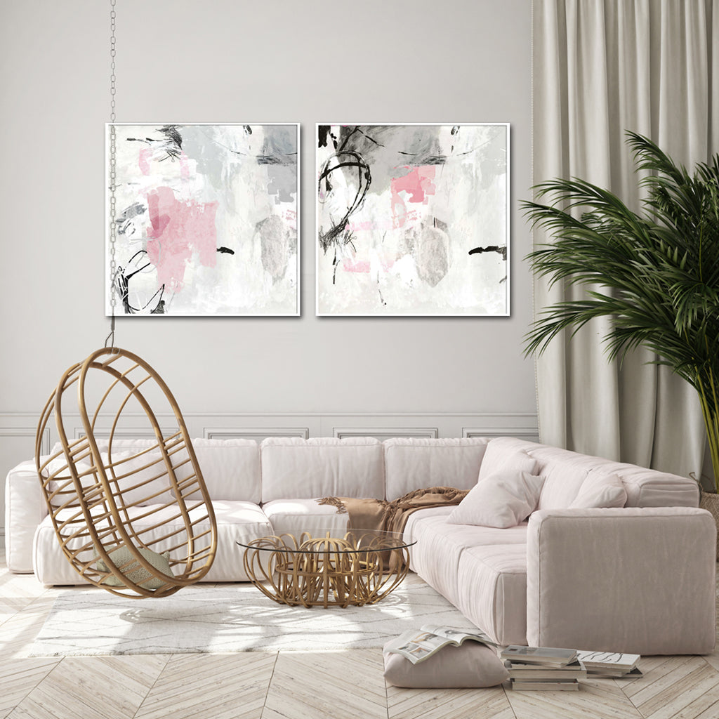 Wall Art 40cmx40cm Abstract Pink Grey 2 Sets White Frame Canvas 4