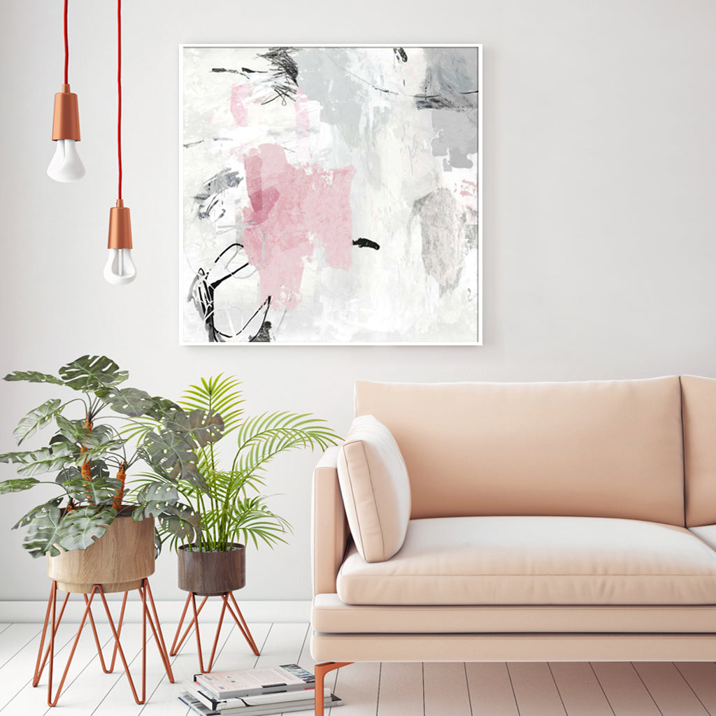 Wall Art 90cmx90cm Abstract Pink Grey 2 Sets White Frame Canvas 5