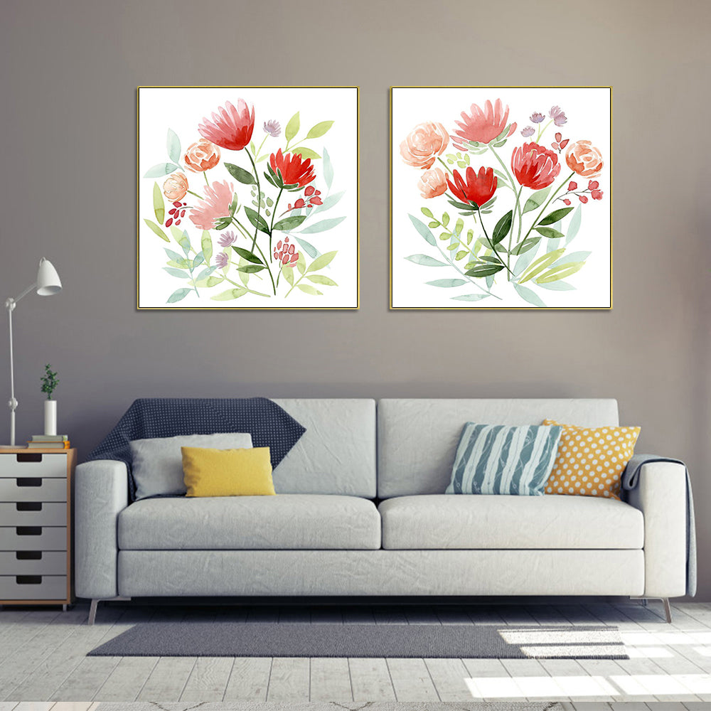 Wall Art 60cmx60cm Florals 2 Sets Gold Frame Canvas 3