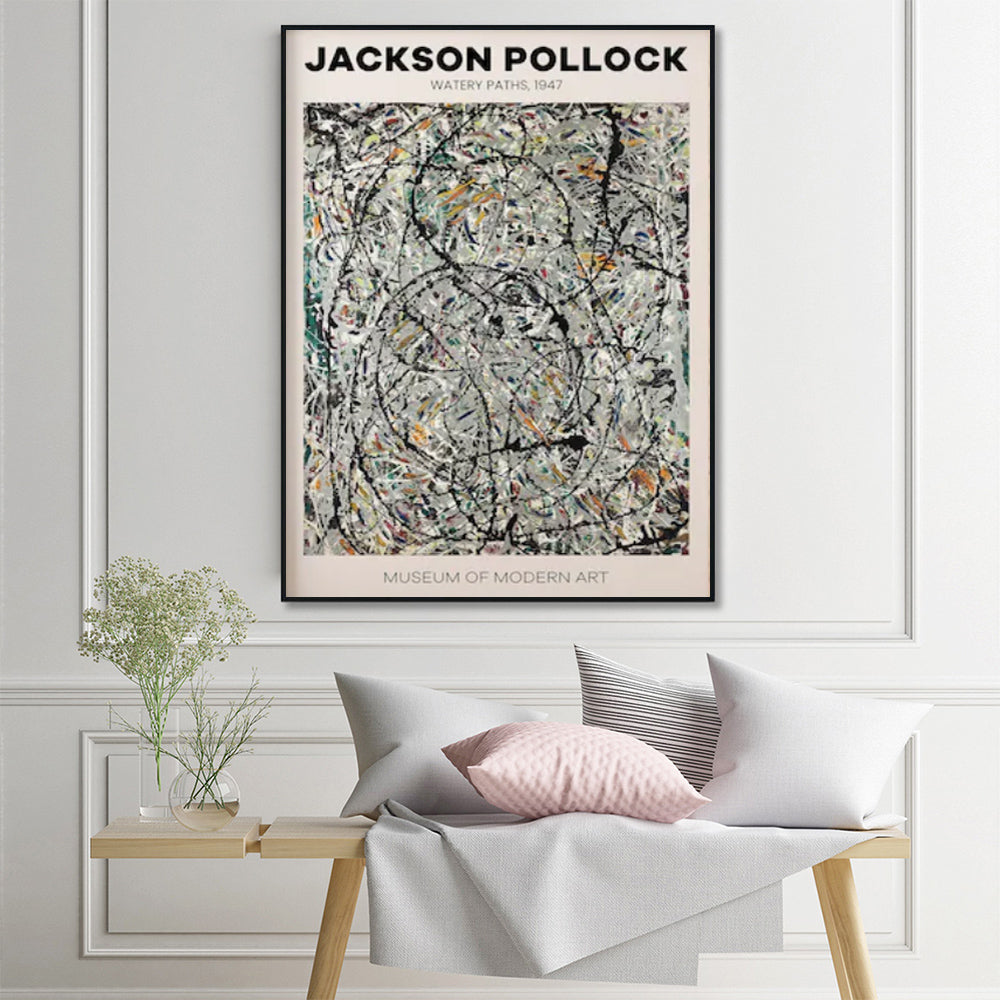 Wall Art 50cmx70cm Jackson Pollock Exhibition III Black Frame Canvas 3
