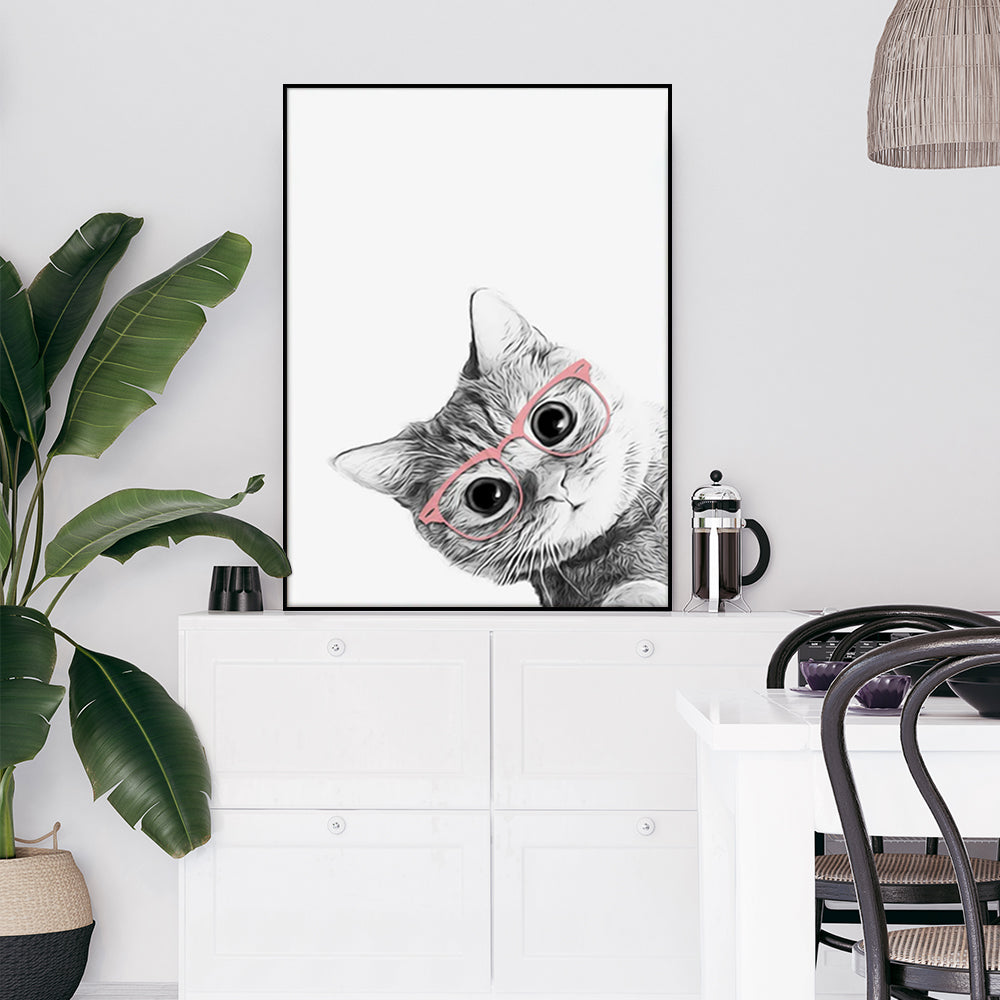 Wall Art 50cmx70cm Cat With Glasses Black Frame Canvas 3