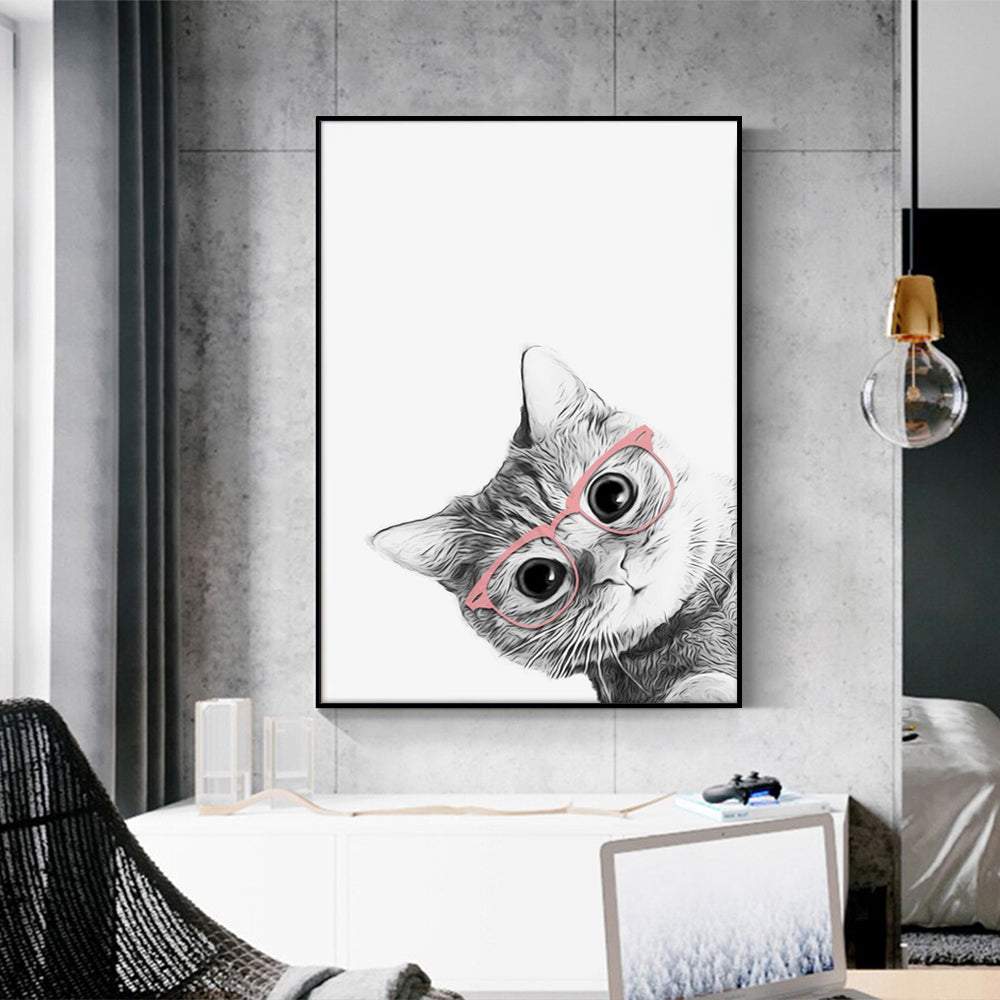 Wall Art 50cmx70cm Cat With Glasses Black Frame Canvas 4
