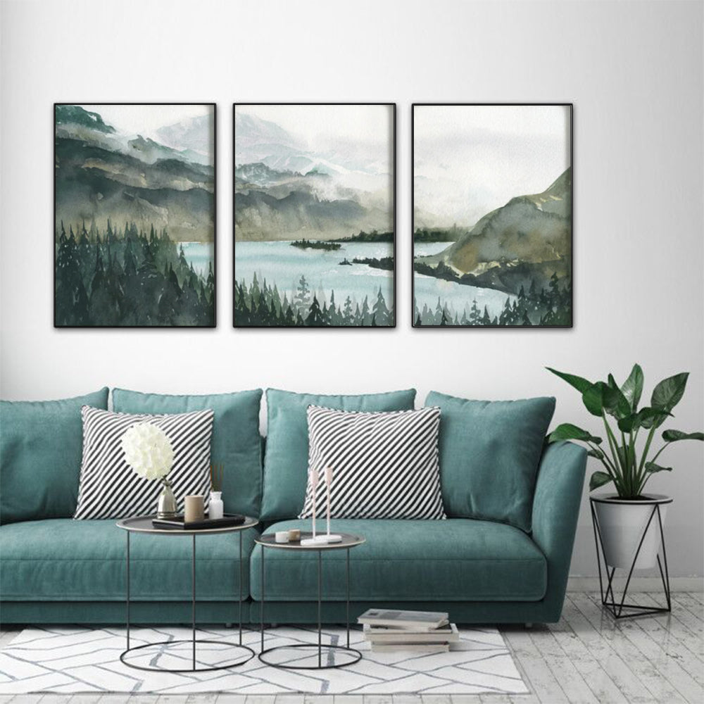 Wall Art 70cmx100cm Landscape 3 Sets Black Frame Canvas 3