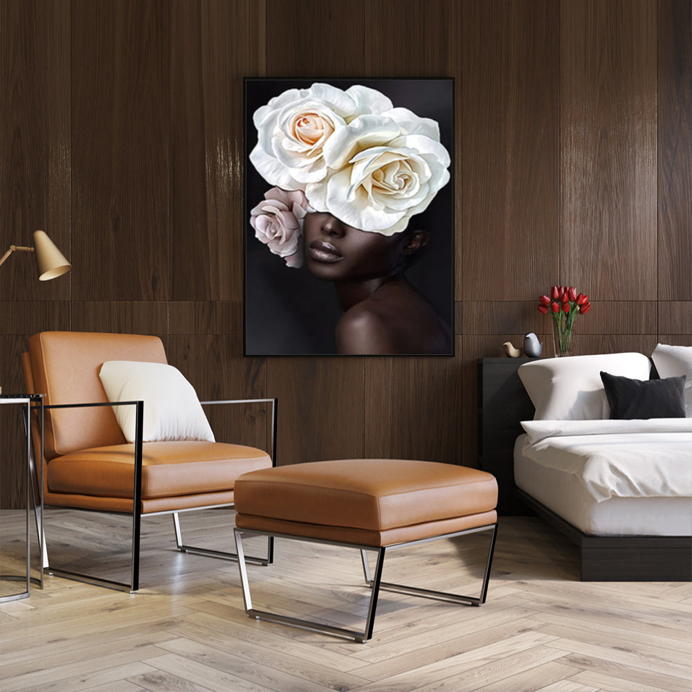 Wall Art 40cmx60cm Flower African Woman Black Frame Canvas 3