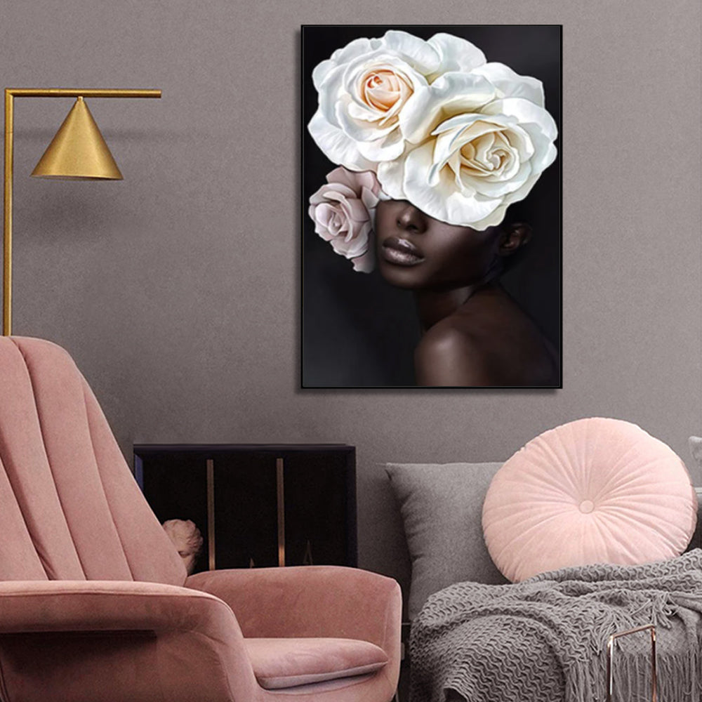 Wall Art 60cmx90cm Flower African Woman Black Frame Canvas 4