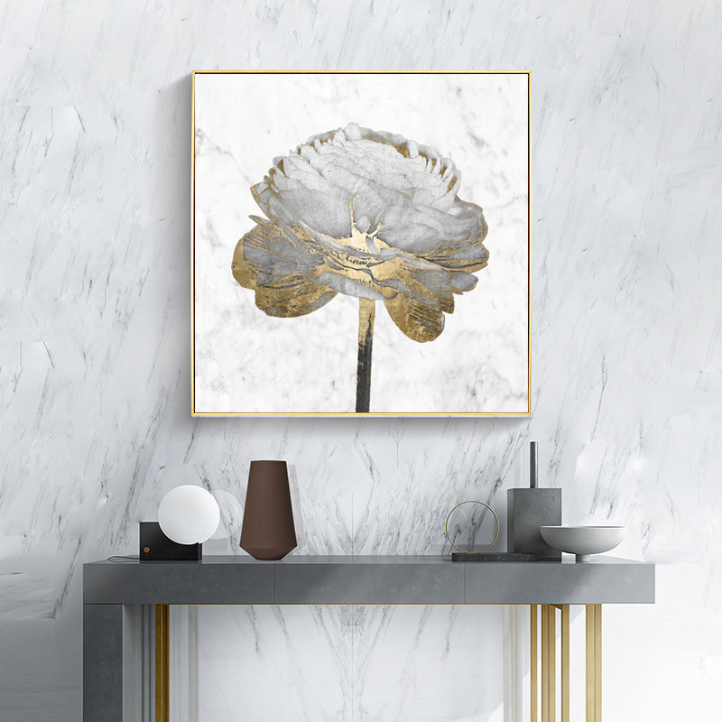 Wall Art 70cmx70cm Gold And White Blossom On White 2 Sets Gold Frame Canvas 3