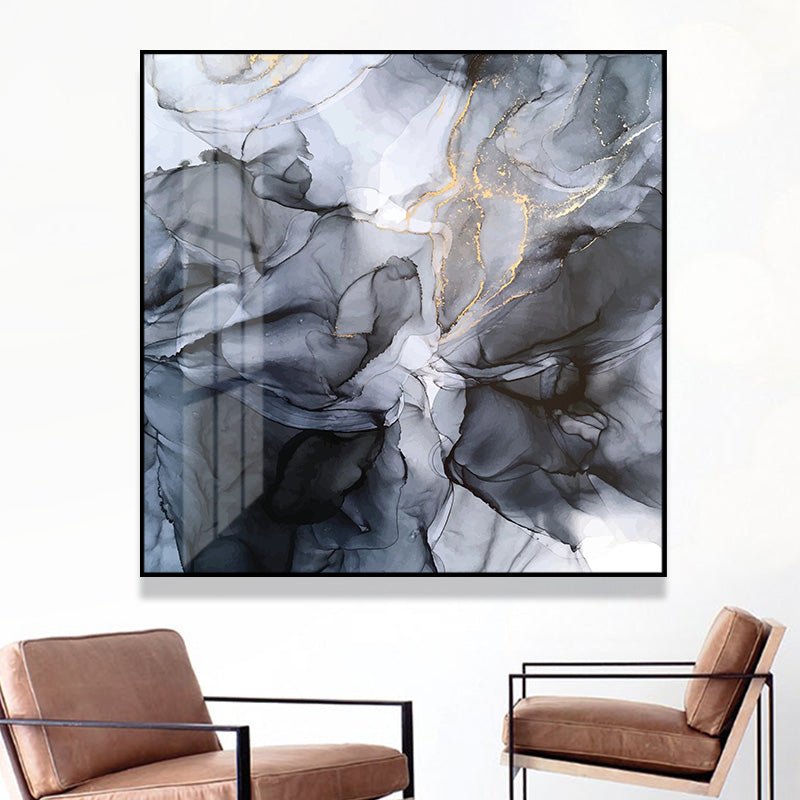 Wall Art 40cmx40cm Marbled Black Grey Black Frame Canvas 3