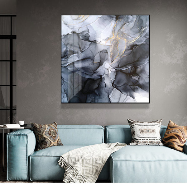 Wall Art 70cmx70cm Marbled Black Grey Black Frame Canvas 4