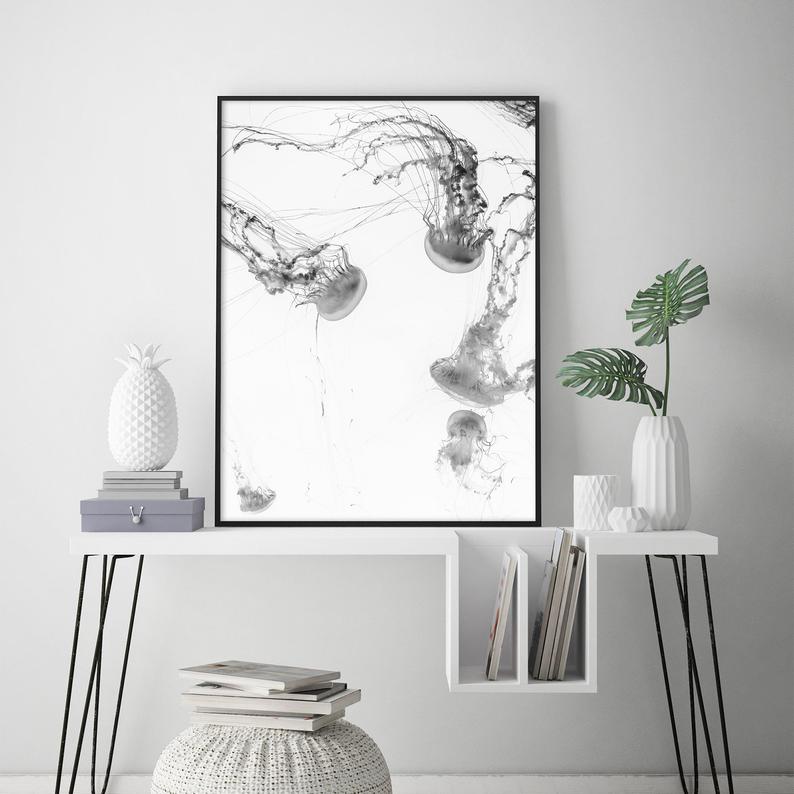 Wall Art 40cmx60cm Jellyfish Black Frame Canvas 3